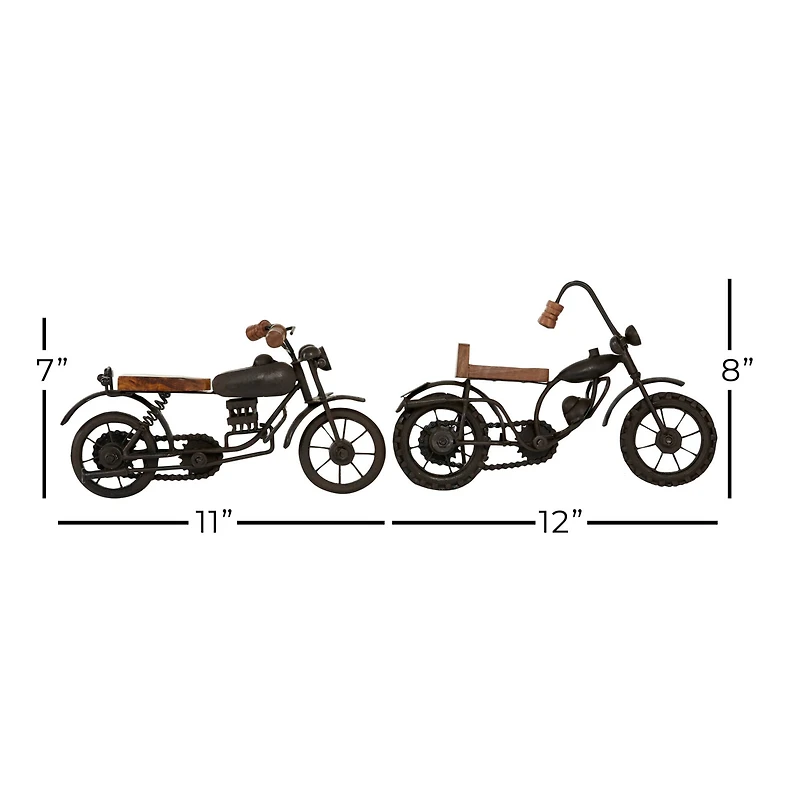 Brown Metal Contemporary Motorcycle Sculpture Set