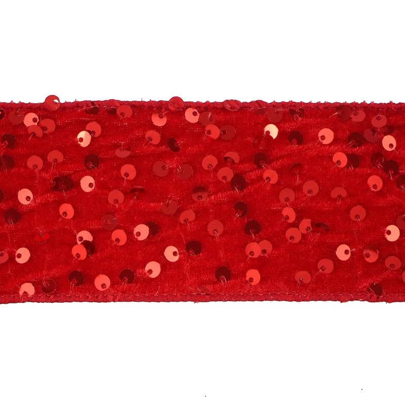 2.5" x 15ft. Red Sequins Embroidered Wired Ribbon by Celebrate It®
