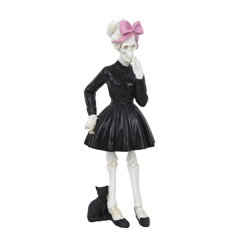8.5" Skeleton in Black Dress with Cat Tabletop Décor by Ashland®