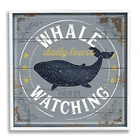 Stupell Industries Whale Watching Tours Sign Rustic Blue Marine Life in White Frame Wall Art