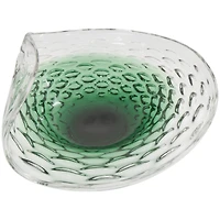18" Handmade Green Ombre Abstract Wavy Glass Bowl with Bubble Texturing