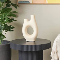 12" Beige Paper Mache Abstract Rounded Vase with Double Openings