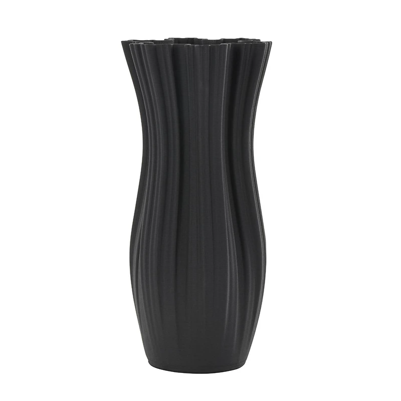 Black Contemporary Abstract Ribbed Ceramic Tulip Vase