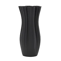 Black Contemporary Abstract Ribbed Ceramic Tulip Vase
