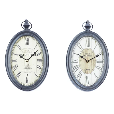 15" Metal Vintage Wall Clock, 2ct.