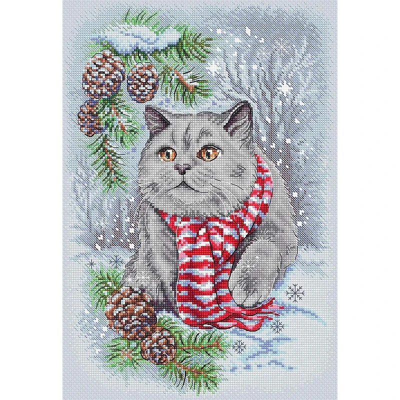 LetiStitch Winter Cat Counted Cross Stitch Kit