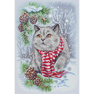 LetiStitch Winter Cat Counted Cross Stitch Kit