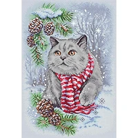 LetiStitch Winter Cat Counted Cross Stitch Kit