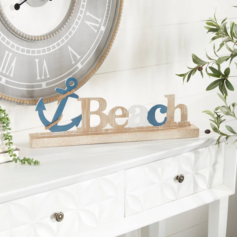 23" Brown Wood Coastal Beach Tabletop Sign