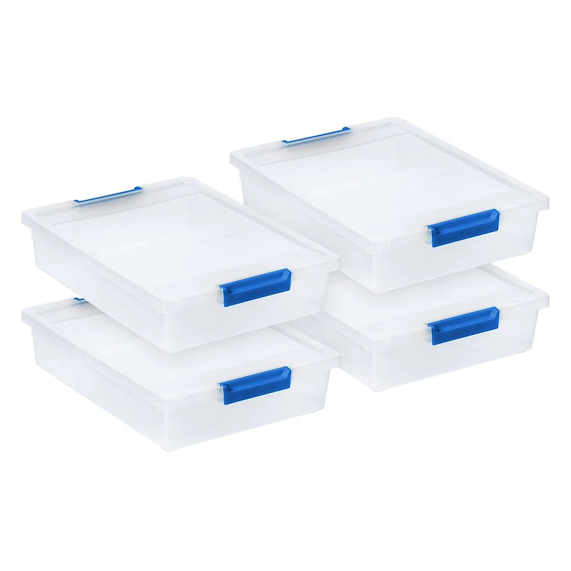 Iris® 5.5qt. Clear Clip Boxes with Lids & Blue Latches, 4ct.