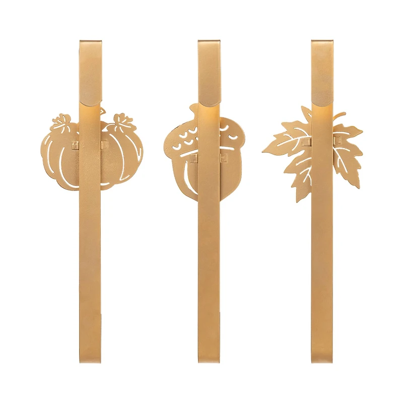 Glitzhome® 14" Fall Metal Acorn, Leaf & Pumpkin Wreath Hanger Set