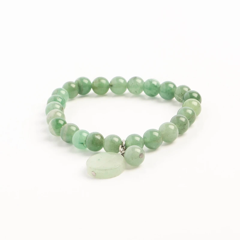 John Bead Aventurine Green Natural Stone Bracelet with Round Charm