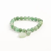 John Bead Aventurine Green Natural Stone Bracelet with Round Charm