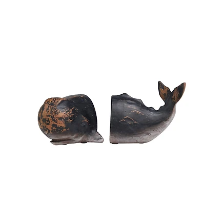 Distressed Black Whale Coastal Bookend Set