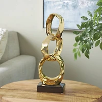 15" Gold Abstract Interlocked Rings Ceramic Sculpture with Black Base