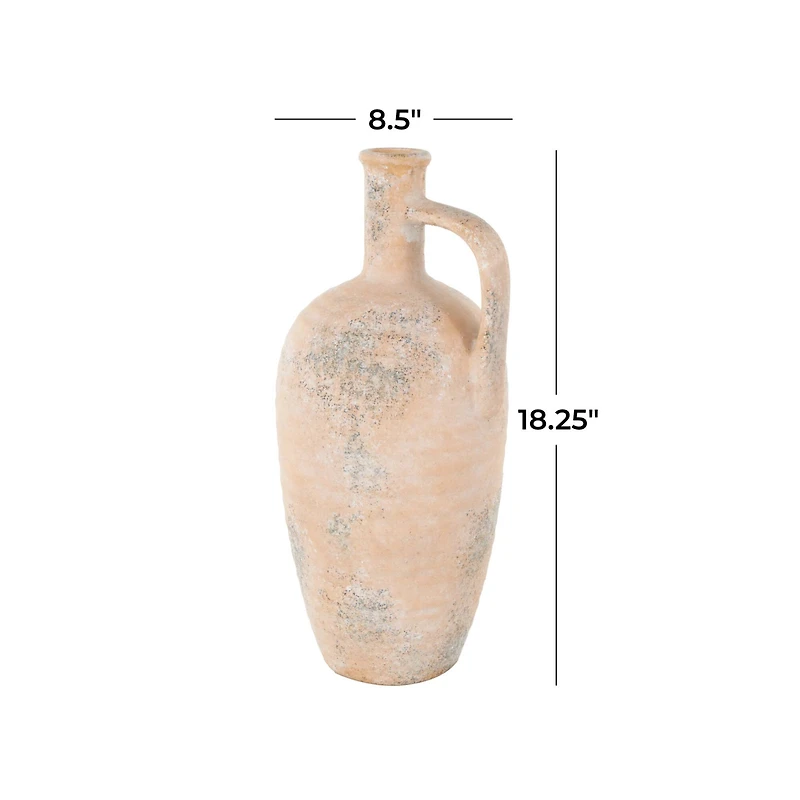 18" Beige Ceramic Antique Style Distressed Vase with Handles