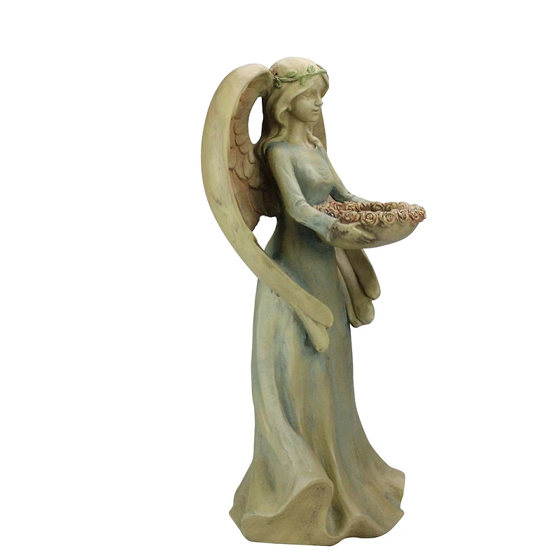 19.75" Pale Blue & Beige Serene Angel Outdoor Bird Bath