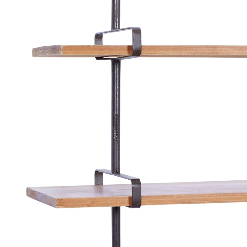Brown 3-Tier Industrial Wood Wall Shelf