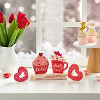 Glitzhome® Valentine's Wooden Cup Cakes & Heart Table Décor Set