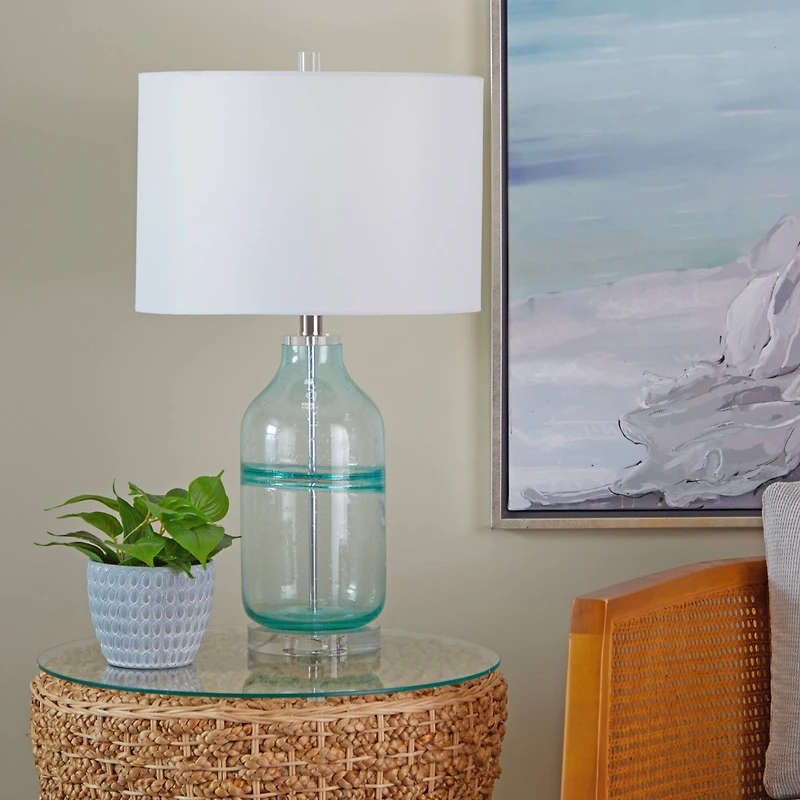 Teal Glass Table Lamp Set of 2 16", 25"