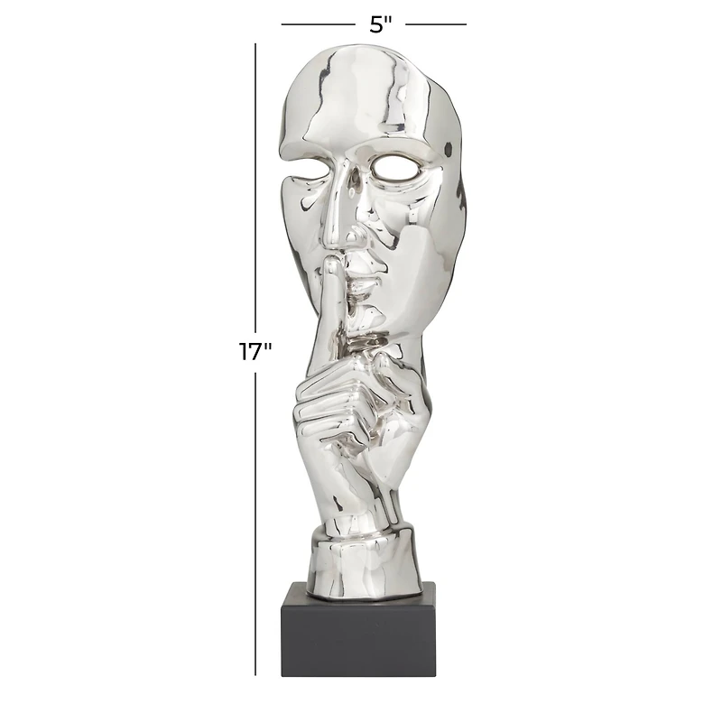 Silver Porcelain Contemporary Sculpture, 17" x 5" x 5"