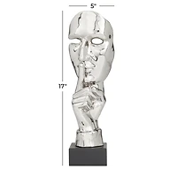 Silver Porcelain Contemporary Sculpture, 17" x 5" x 5"