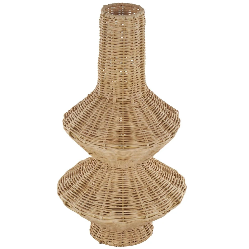 16" Brown Rattan Handmade Fluted Hourglass Vase