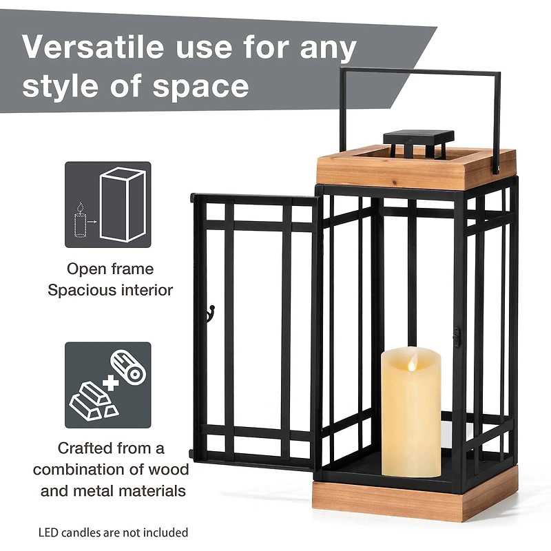 Glitzhome® Modern Square Metal & Wood Lanterns Set