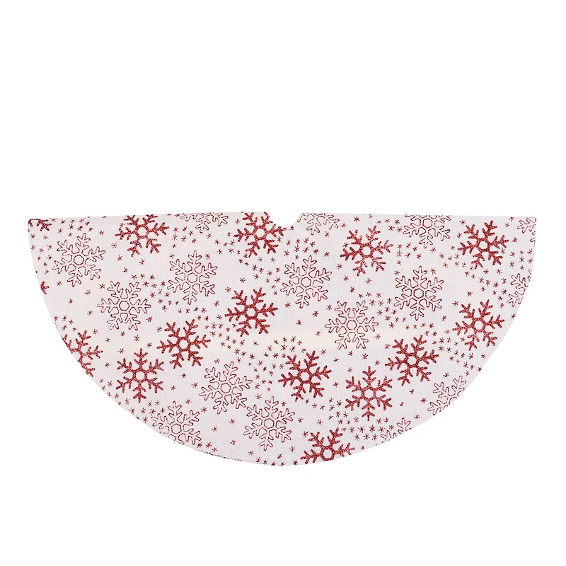 20" White & Red Glitter Snowflake Mini Tree Skirt