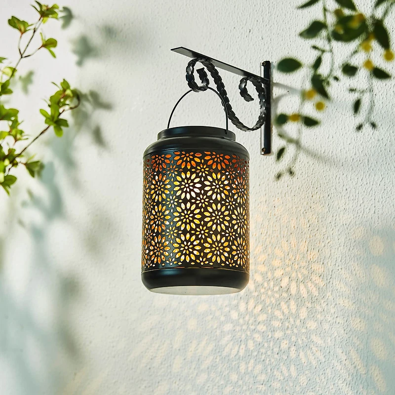 Glitzhome® 8.5" Flower Cutout Solar Powered Hanging Lantern