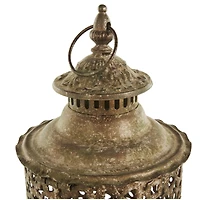 Brown Distressed Ornate Floral Candle Lantern Set