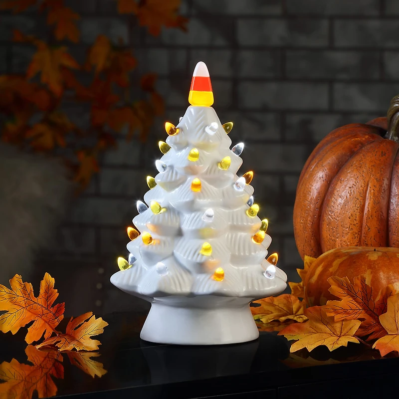 12" White LED Illuminated Halloween Tree