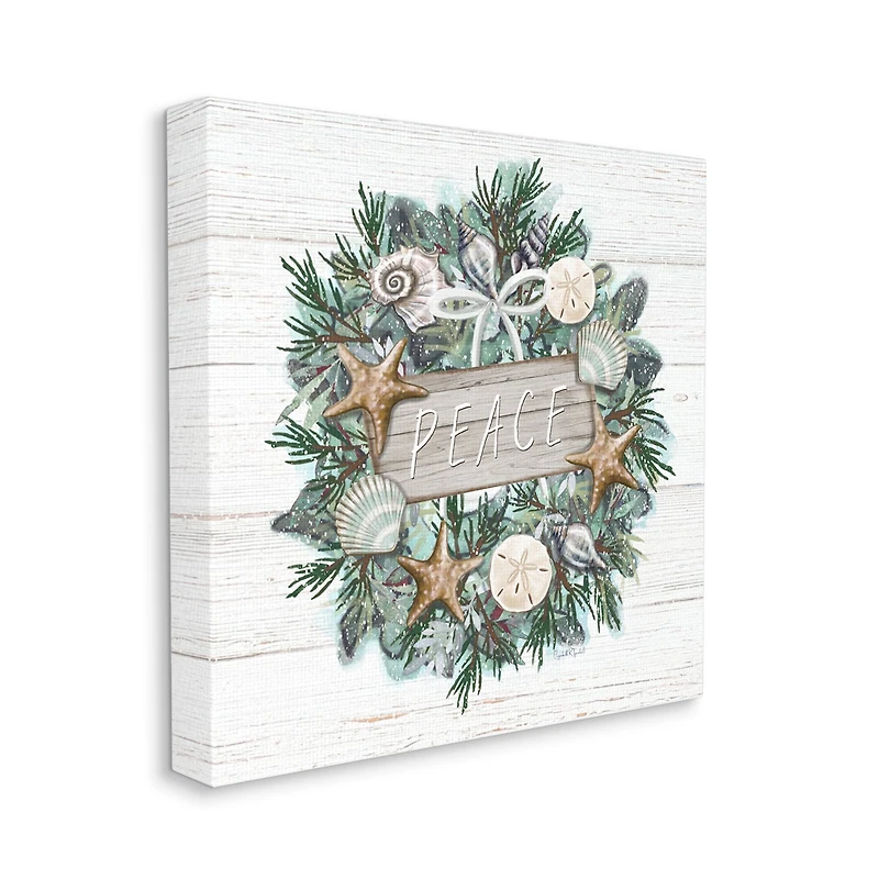 Stupell Industries Sea Life Holiday Peace Wreath Canvas Wall Art