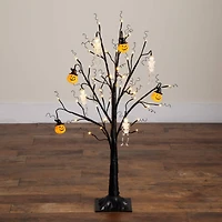 3ft. Pre-Lit Artificial Halloween Pumpkins and Skulls Ornament Tree with 48 Warm White LED Lights