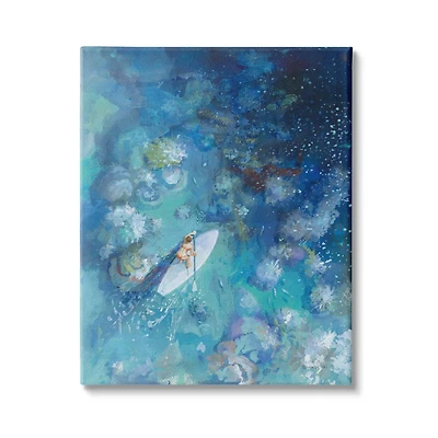 Stupell Industries Paddle Board Ocean Reef Tropical Scene Female Surfer Canvas Wall Art