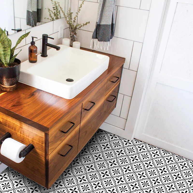 RoomMates Cosmos Black & White Peel & Stick Floor Tile