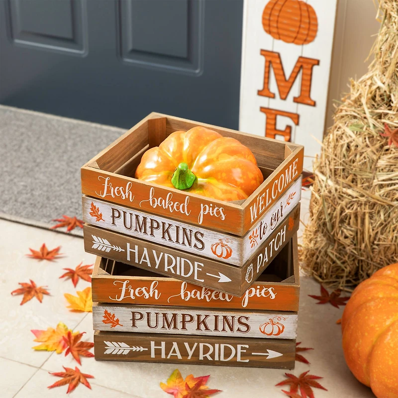 Glitzhome® Wooden Pumpkin Crate Set