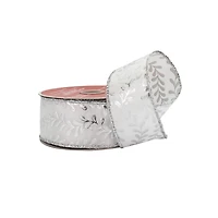 1.5" x 30ft. Silver Foil Leaves Wired Faux Linen Ribbon by Celebrate It®