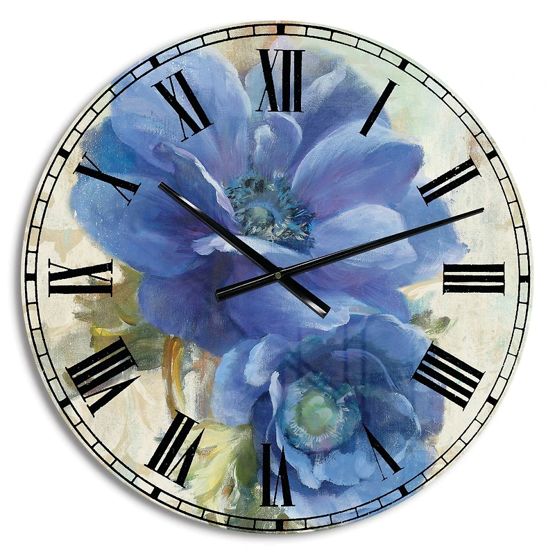 Designart Blue Handpainted Anemone Flower Wall Clock