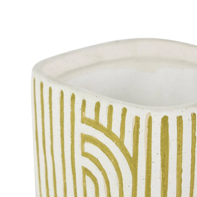 Green Geometric Linear Arch Pattern Ceramic Planter Set