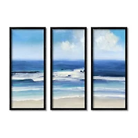Stupell Industries Blue Beach Coast Triptych Incoming Summer Tide Waves Framed Wall Art