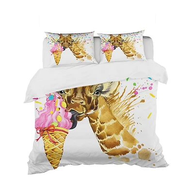 Designart 'Giraffe Eating Ice Cream Watercolor