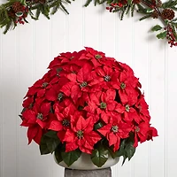 24" Large Poinsettia Artificial Plant in Stone Planter