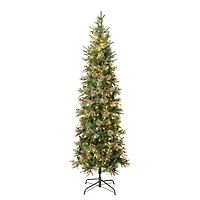 7.5ft. Pre-Lit Feel-Real® Virginia Pine Slim Artificial Christmas Tree with Berries & Pinecones, Warm White LED Lights