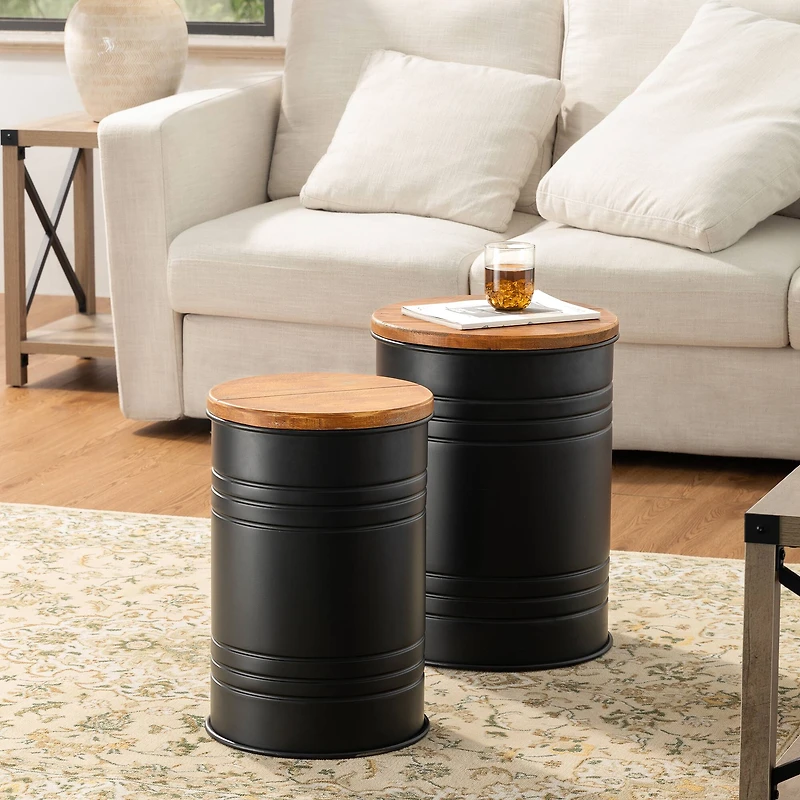 Glitzhome® Modern Black Metal Storage Accent Table Set