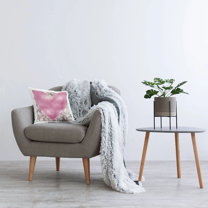 Stupell Industries Street Style Pink Heart Rose Blossom Flowers Throw Pillow, 18" x 18"