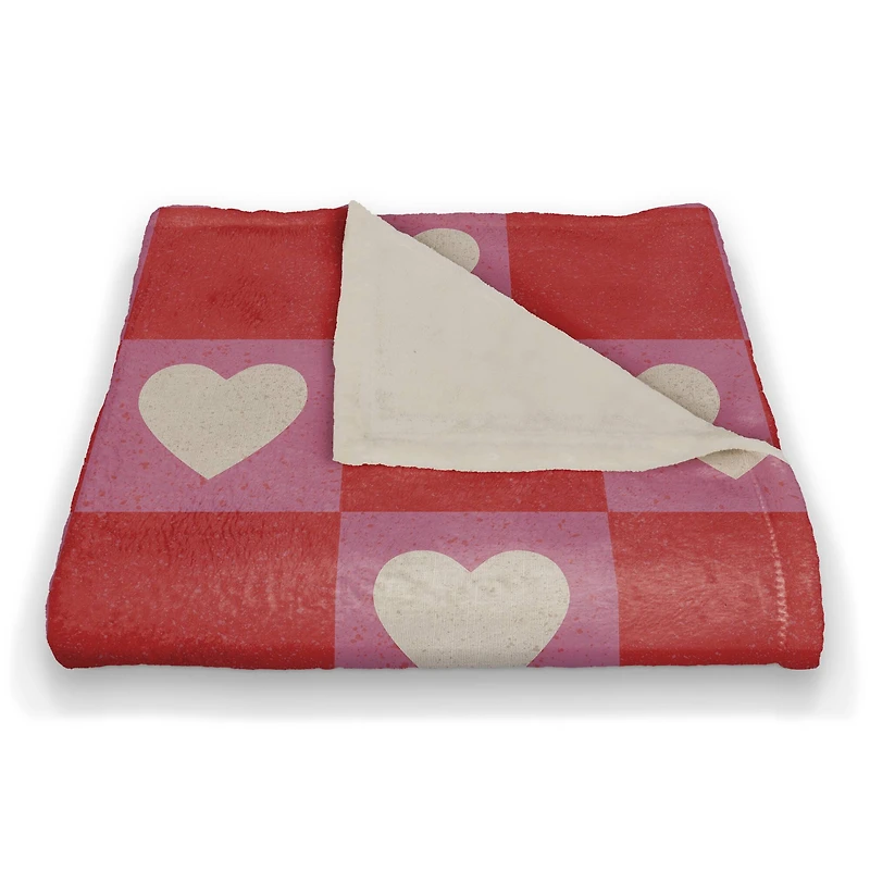 Heart Checkered Board Pattern 50" x 60" Coral Fleece Blanket