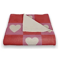 Heart Checkered Board Pattern 50" x 60" Coral Fleece Blanket