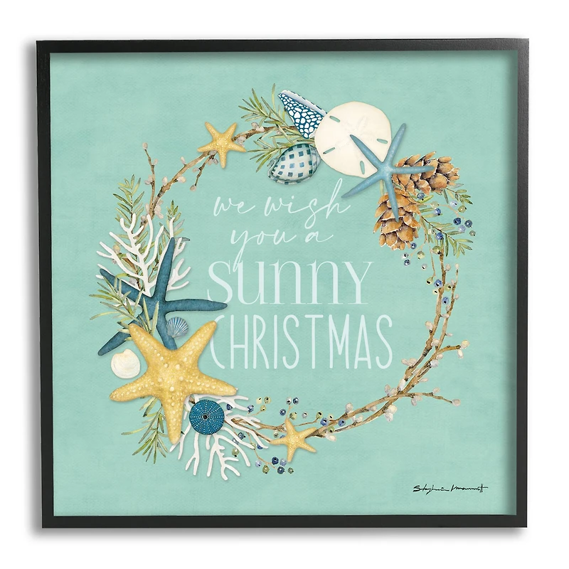 Stupell Industries Wish You A Sunny Christmas Wreath Framed Giclee Art