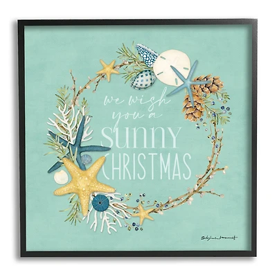 Stupell Industries Wish You A Sunny Christmas Wreath Framed Giclee Art